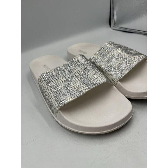 michael kors white crystal logo slide sandals,  no box , 9m WHITE&SILVER  SEE AL - Picture 7 of 16